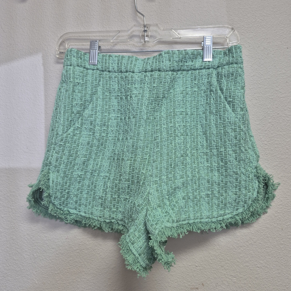 Maje Green High Waist Textured Shorts
